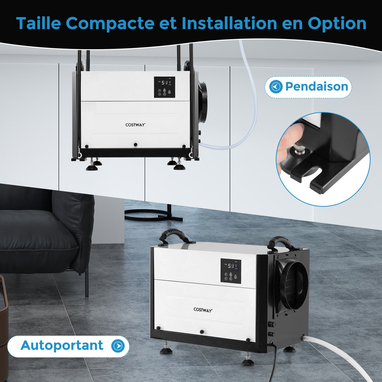 Déshumidificateur d'Air 58,5/Jour Jusqu'à 80m² avec 3 Modes, Minuterie de 24&nbsp;H, Tuyau de Vidange, Dégivrage Automatique, pour Sous-Sol, Blanc - 2