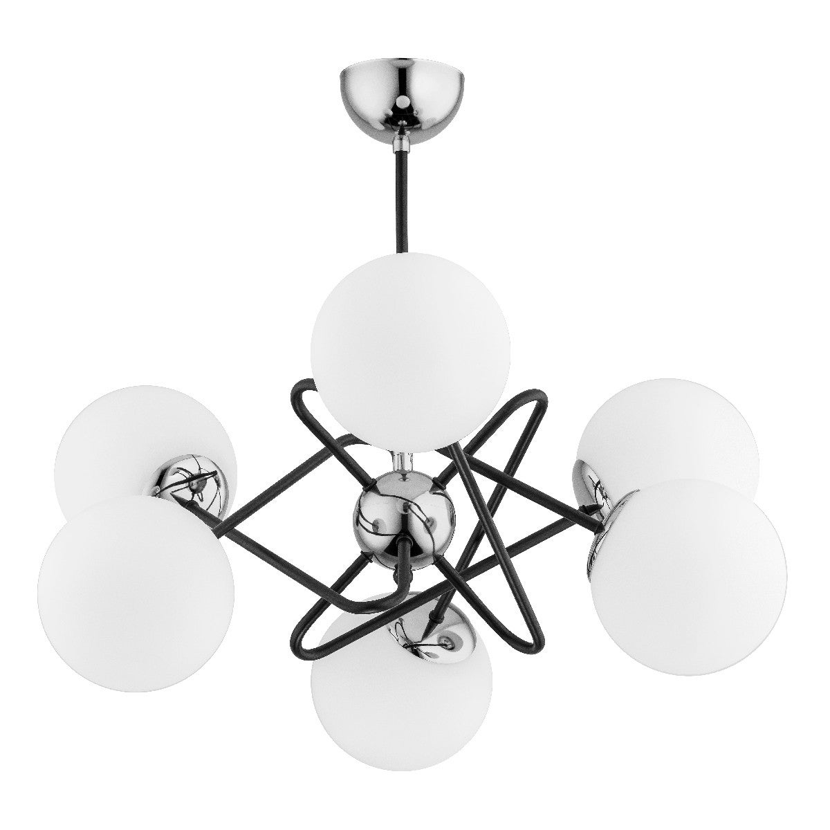 Lampa wisząca Virginia chromowana czarna-dymiona 6xE14x10W nowoczesna wym: 50 x 65 x 65 cm szkło Alfa