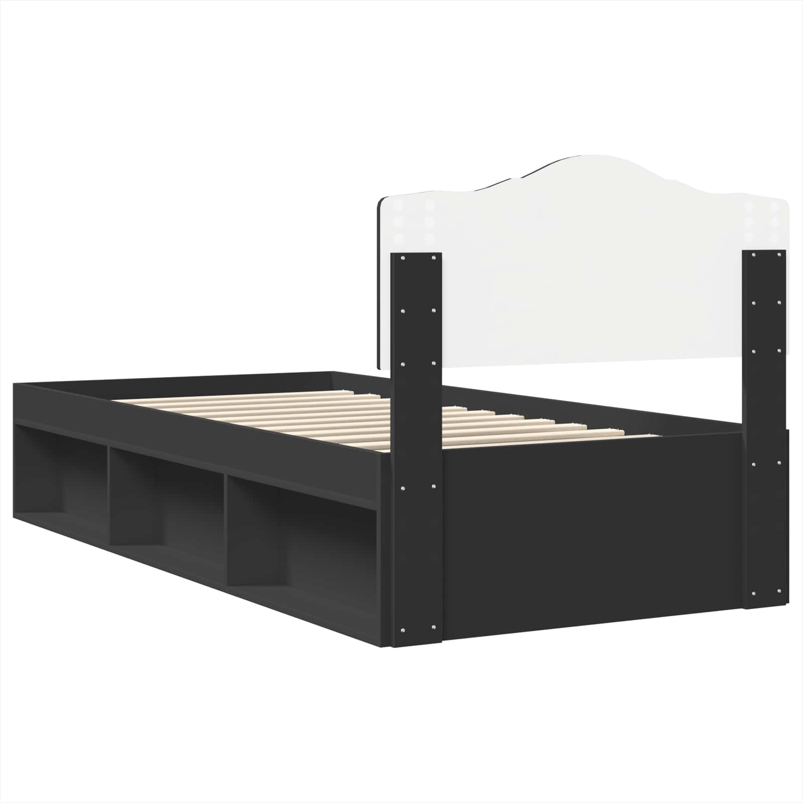 Cadre de lit chêne noir en pin massif pour la chambre, 75 × 190 cm - 9