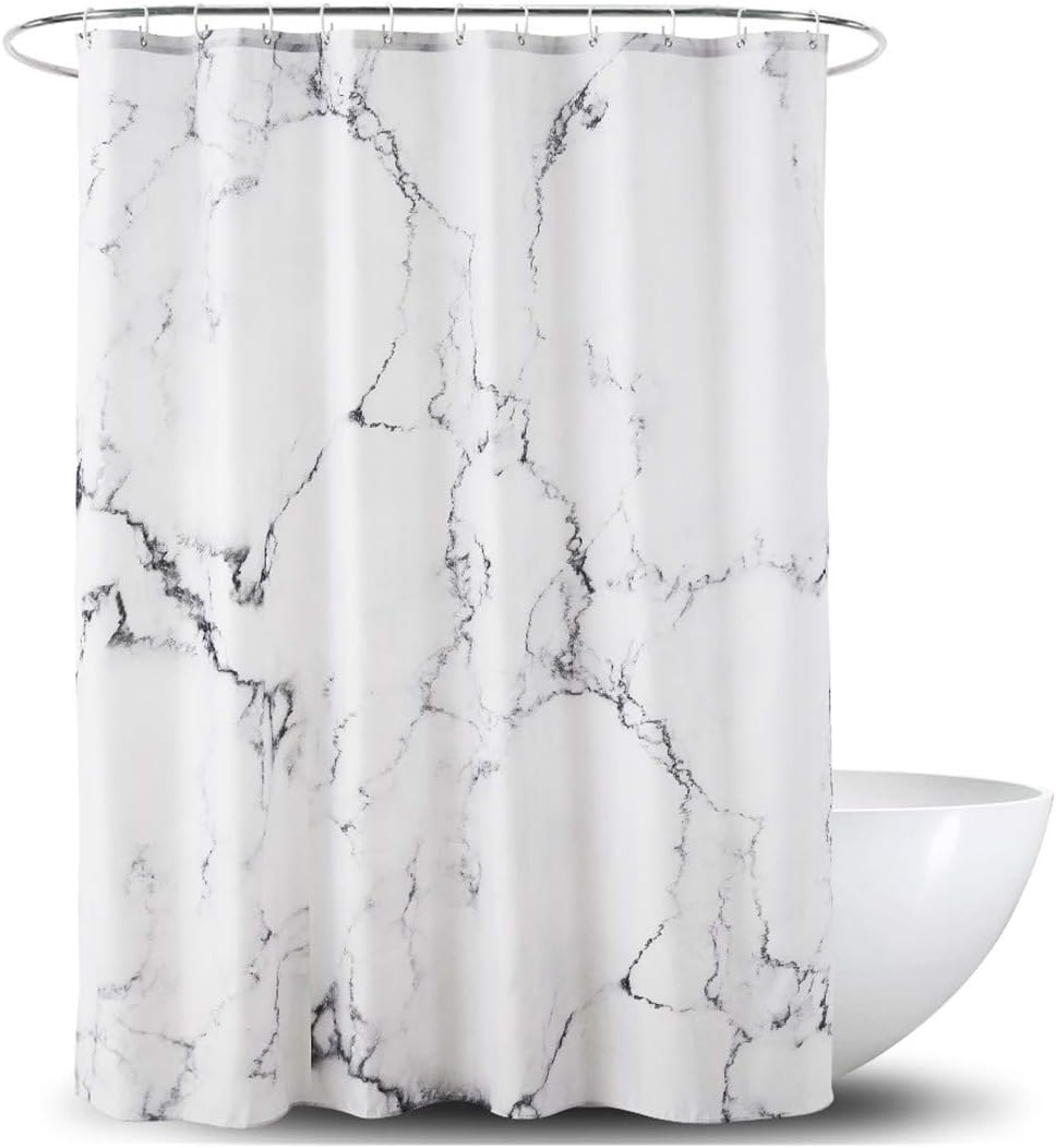 Rideau de shower en tissu - Waterproof with reinforced ourlet - Washable - In marble imitation polyester, Polyester, 180 x 200 centimeters