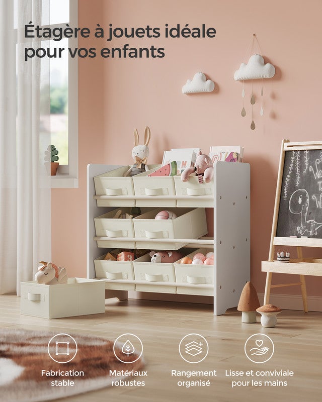 Étagère à Jouets pour Enfants, 9 Boîtes de Rangement en Tissu Non-tissé, Spacieuse, 29,5 x 62,5 x 60 cm, Blanc Nuage - 3