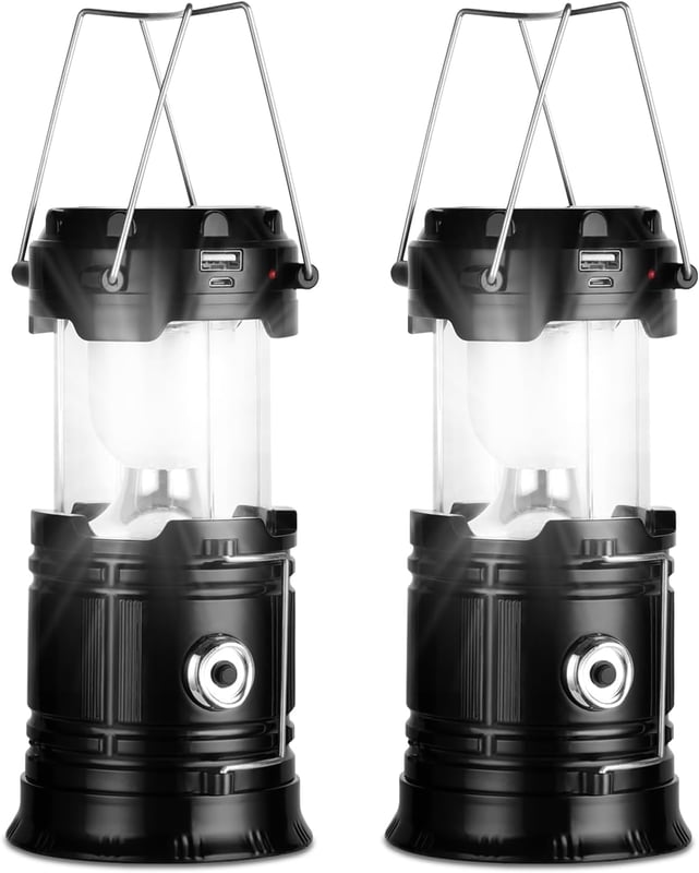 Latarka kempingowa zasilana energią słoneczną, zestaw 2 latarek do oświetlenia zewnętrznego, przenośna, wodoodporna lampa kempingowa IP54, do biwakowa