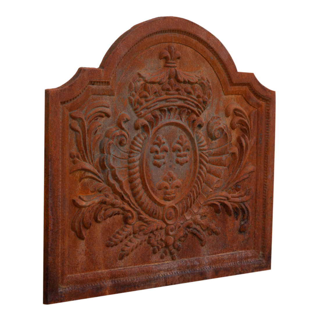 Piastra Per Camino In Ghisa 47x46 Cm Con Stemma - Frontone Decorativo, Per Irradiare Calore E Proteggere Il Muro