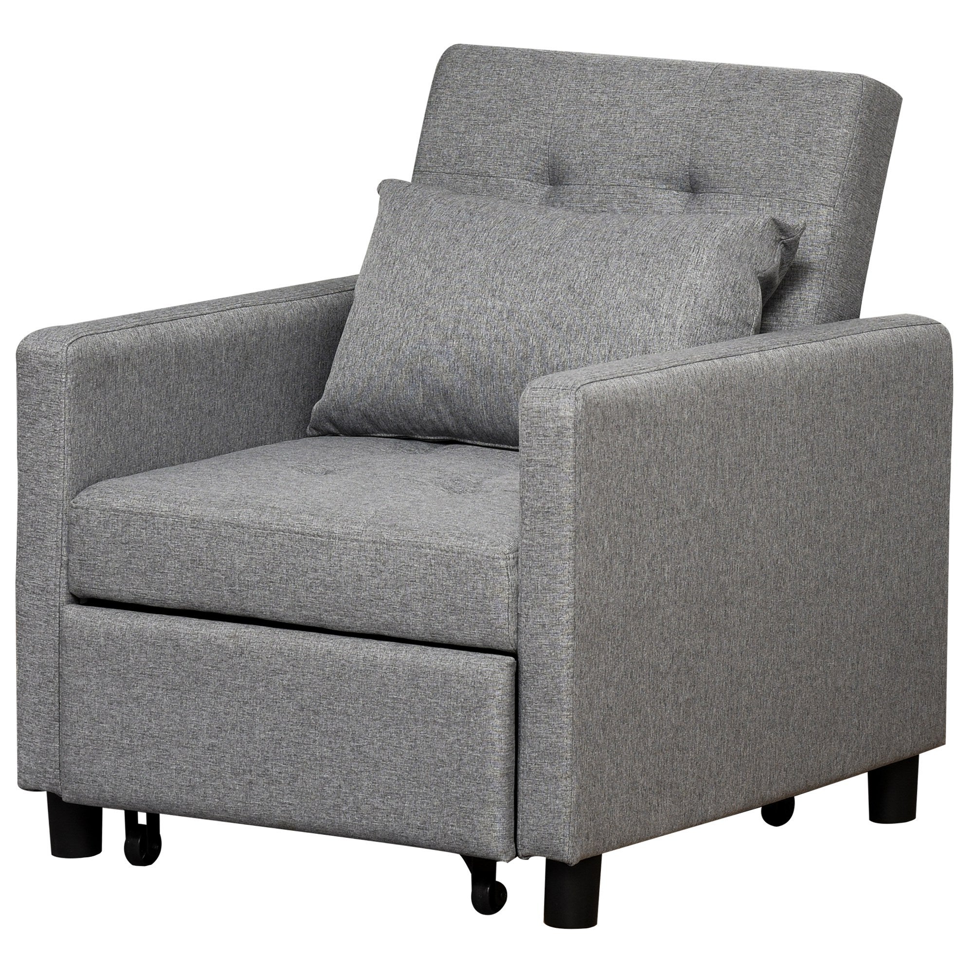 Sofá cama individual homcom algodón, poliéster, madera de eucalipto gris 69x77x84 cm 839-026