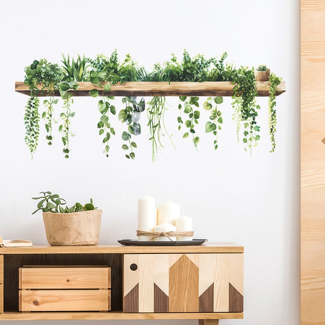 Stickers Muraux Plantes Vertes Autocollant Mural Suspension Adhésif Art Decoration Murale Sticker Mural pour Cuisine Salon Chambre Salle de Bain