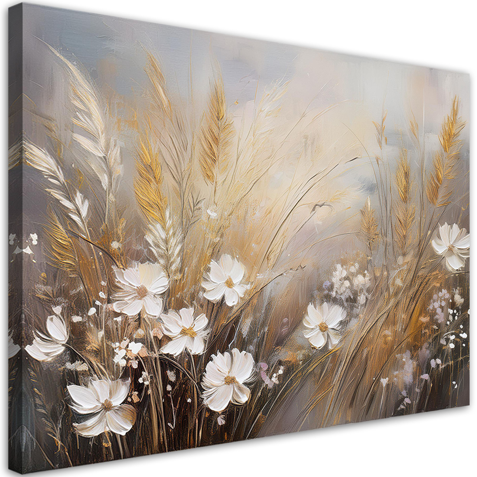Obraz na płótnie, Kwiaty polne trawy Boho Beżowy 90x60