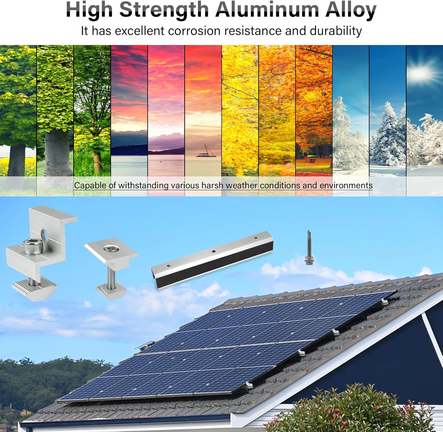 Kit de montage de panneaux solaires, support de montage de panneaux solaires, 6 rails en aluminium et 6 colliers pour kit de montage PV - 5