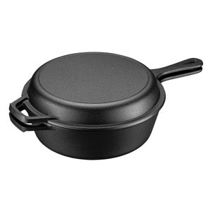 Wiltec Dutch Oven 2in1 32 x 26 x 16 cm Forno olandese in ghisa per fuoco e campeggio, Coperchio con funzione di padella