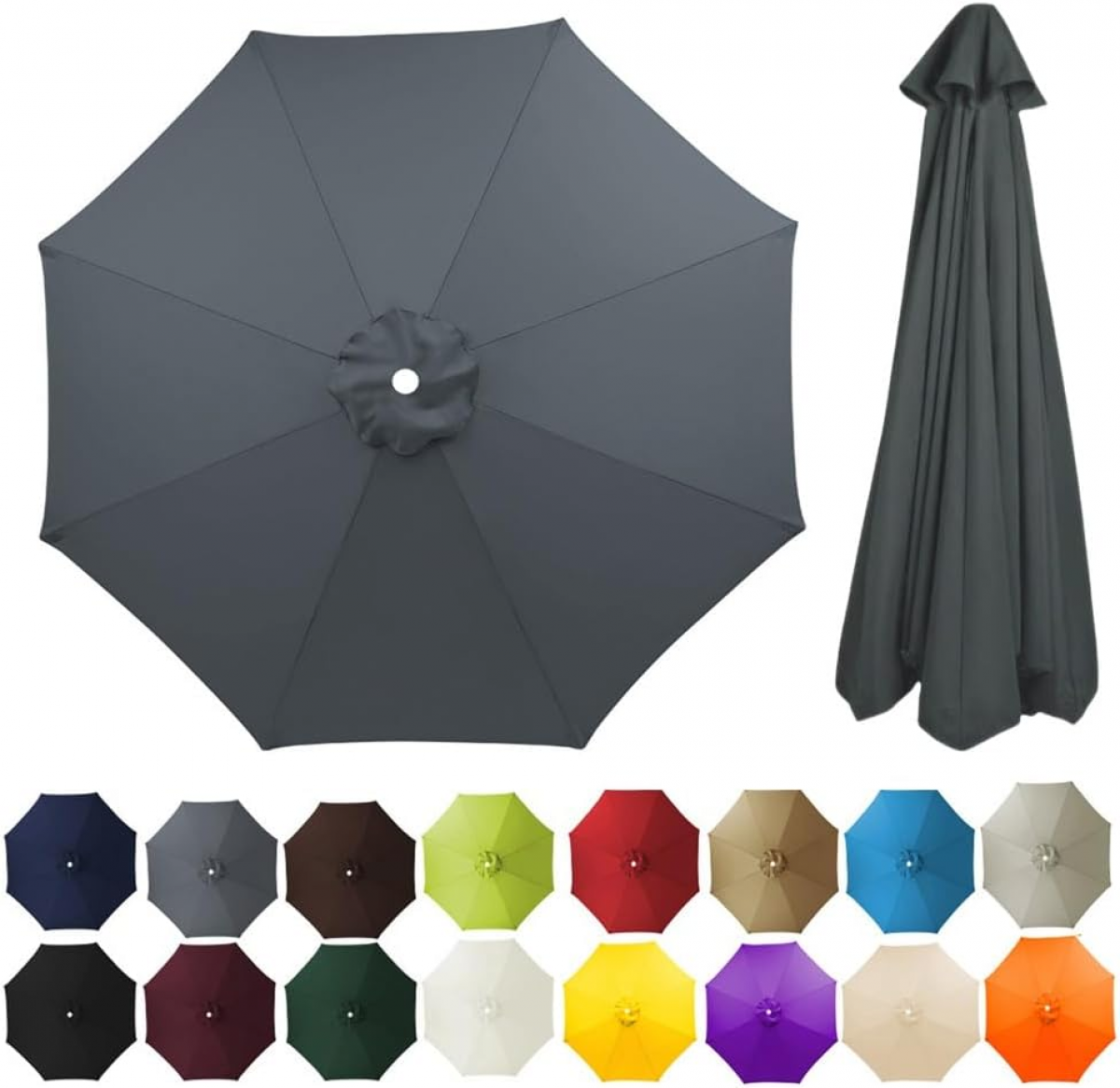 Copertină de schimb pentru umbrelă de grădină cu 8 nervuri, rezistentă și groasă, 2,7 m, gri (doar copertină)