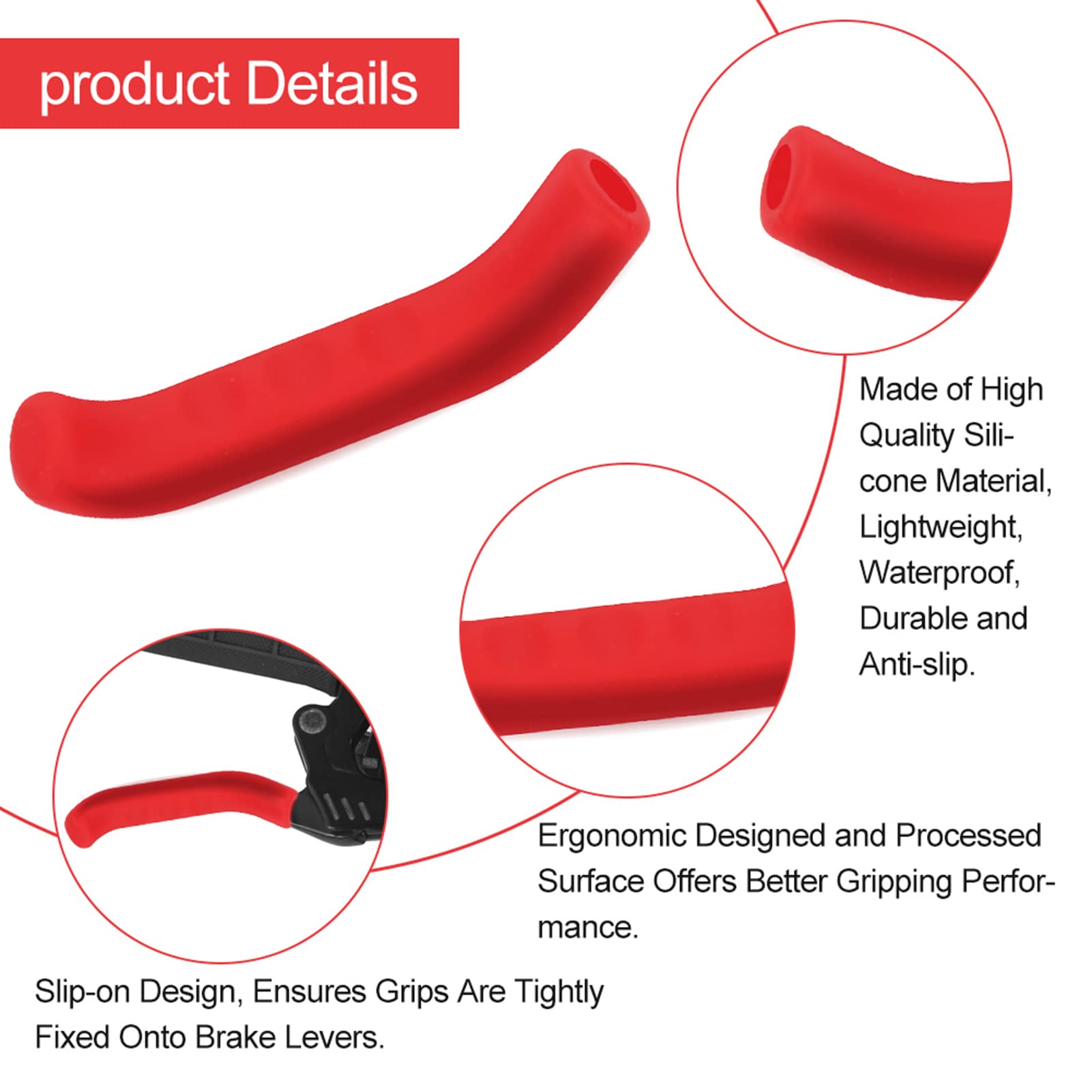 5 cores capa da alavanca do freio da bicicleta apertos de silicone anti deslizamento protetor à prova dwaterproof água ciclismo acessório (vermelho) - 4