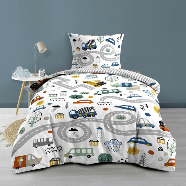 Housse de couette enfant 140 x 200 cm + 1 taie – Coton 42 fils – PTI BOLIDE