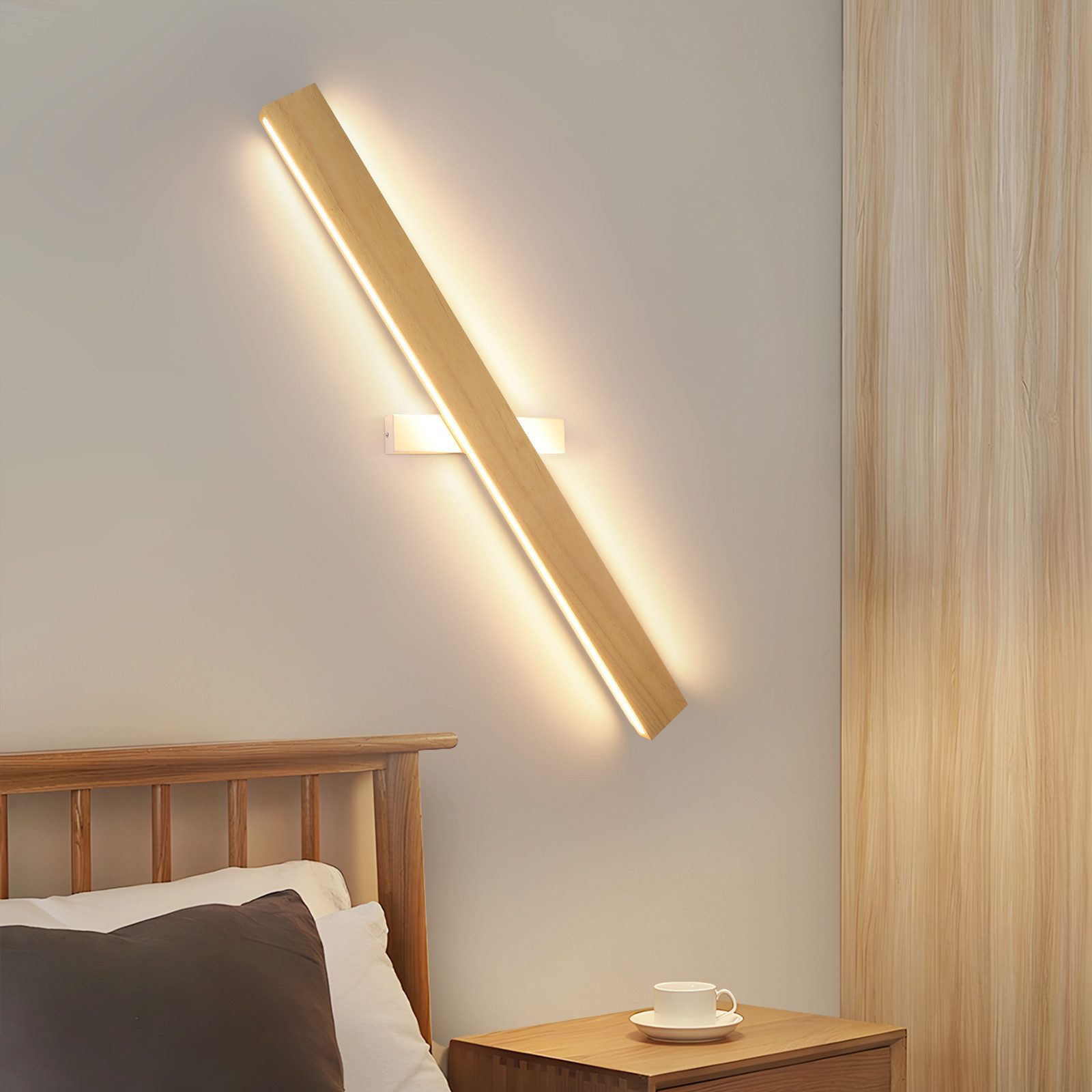 Applique da parete a LED NETTLIFE, lampada da parete per interni in legno - 100 cm, 36 W, luce indiretta moderna su e giù, luce bianca calda 3000 K. - 8