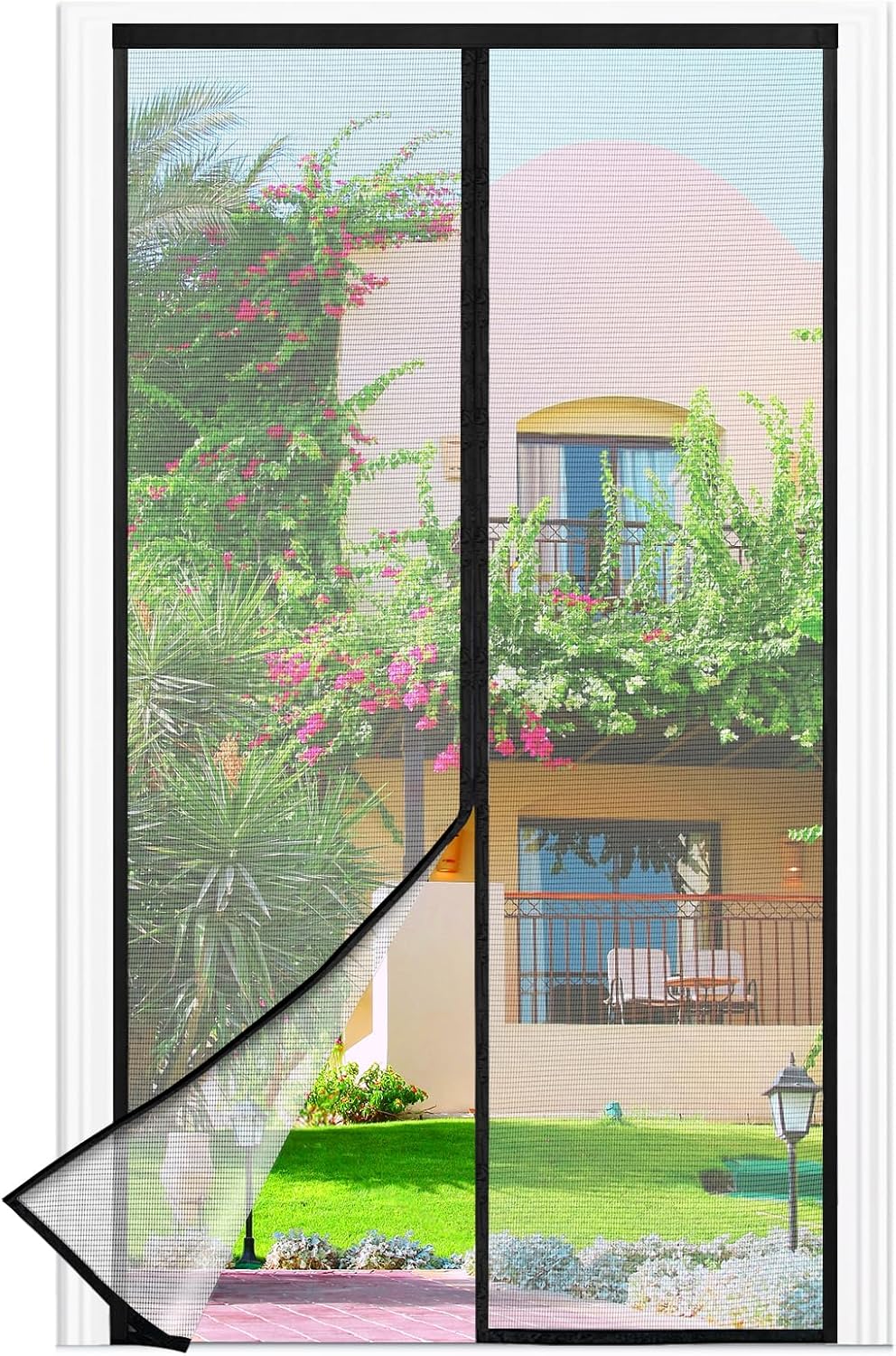 Moskitiera na drzwi i okno, 100 x 200 cm – Czarna siatka chroniąca przed muchami, samozamykająca się, szerokość górnej części okna