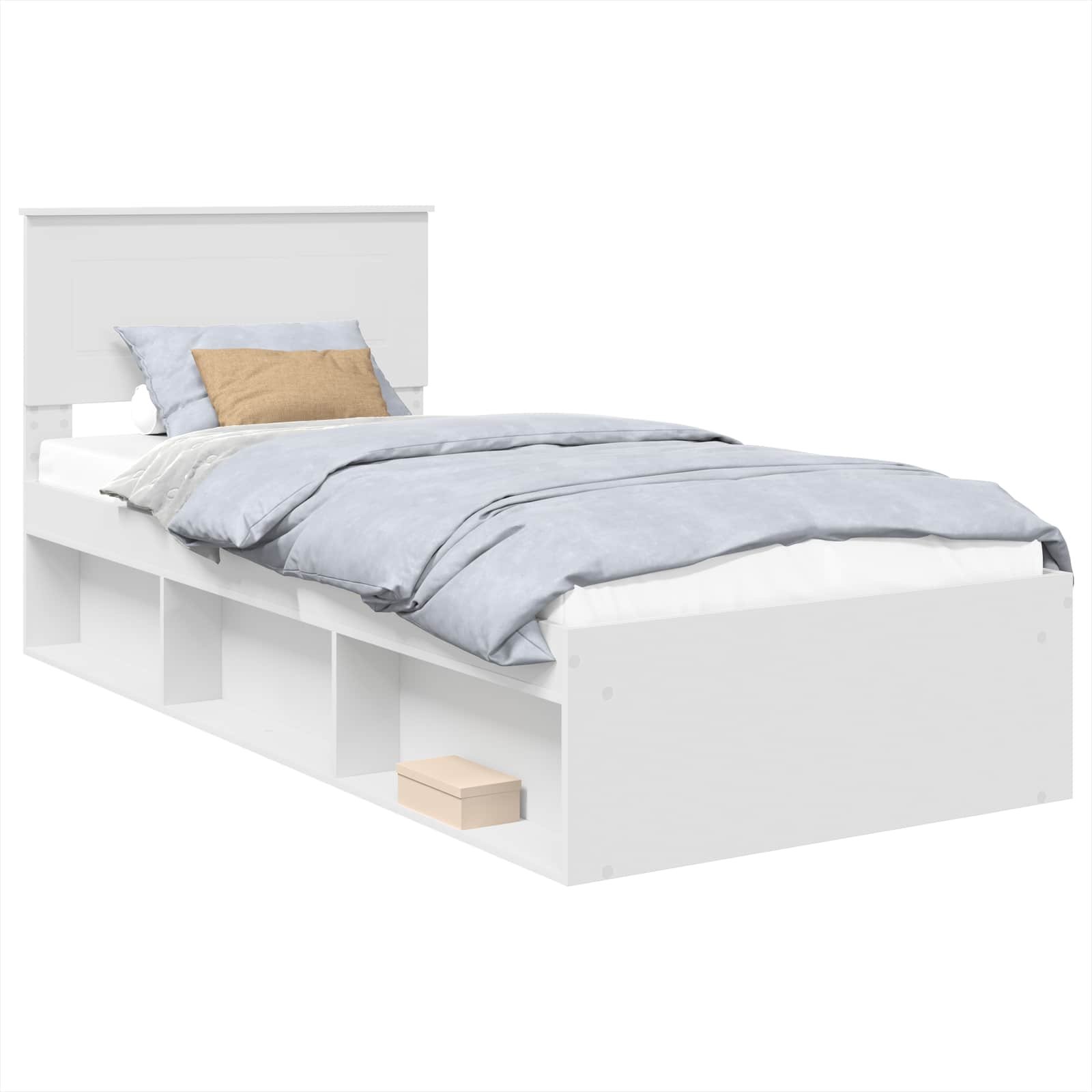 Cadre de lit blanc en panneau de bois pour la chambre, 90 × 190 cm - 2