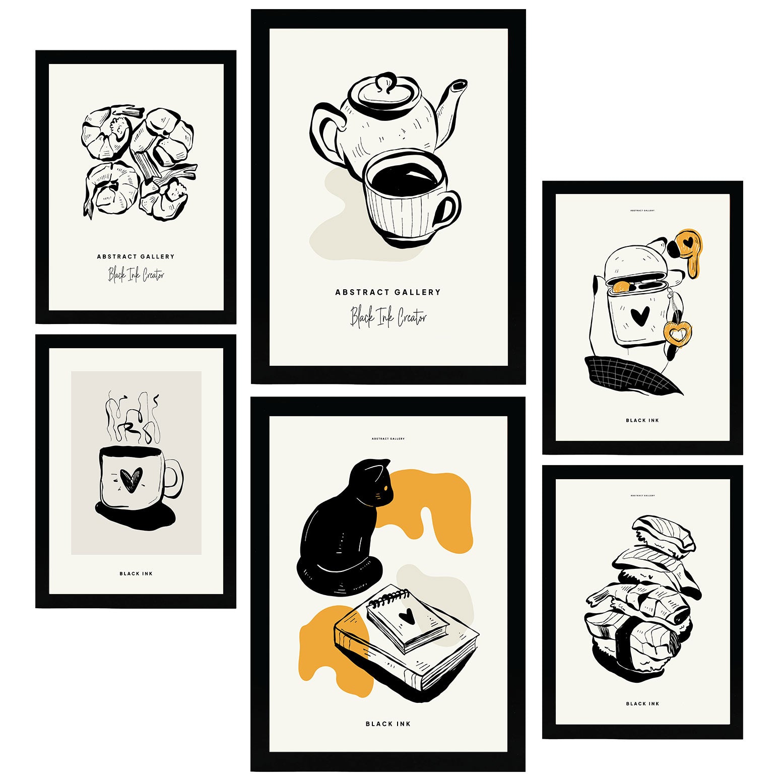 Nacnic set de 6 posters en tinta negra día de descanso láminas artísticas y abstractas para el diseño y tamaños a3 & a4 sin marcos