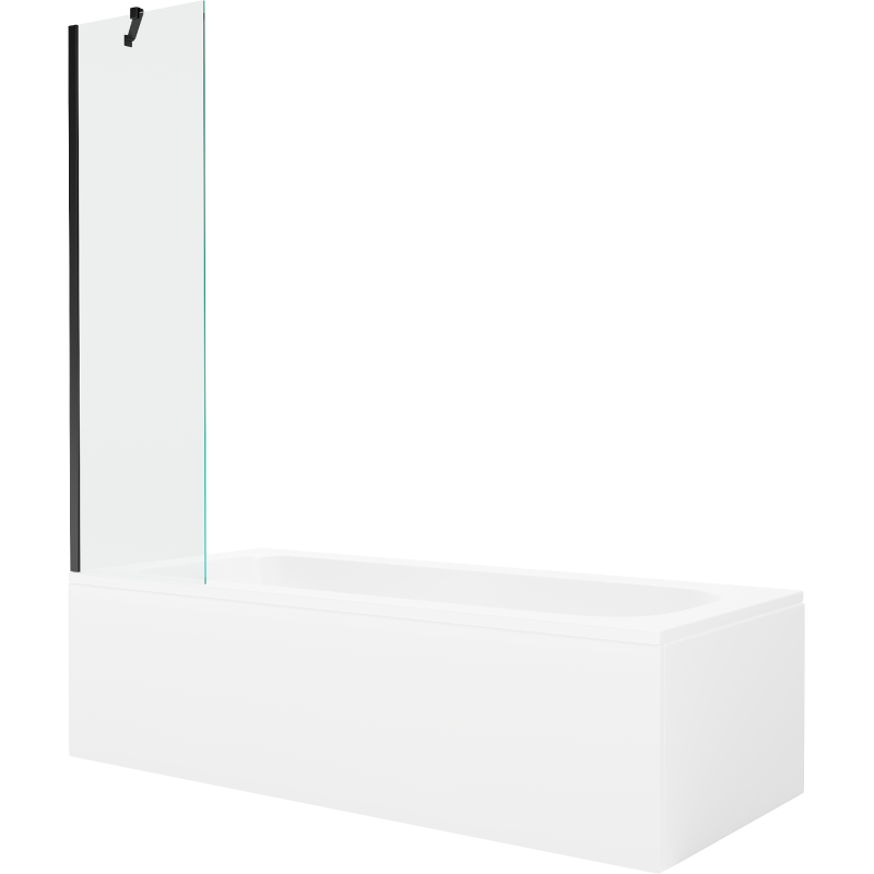 Mexen Vega wanna prostokątna 150 x 70 cm z obudową i parawanem 1-skrzydłowym 50 cm, transparent, czarny - 550115070X9505000070