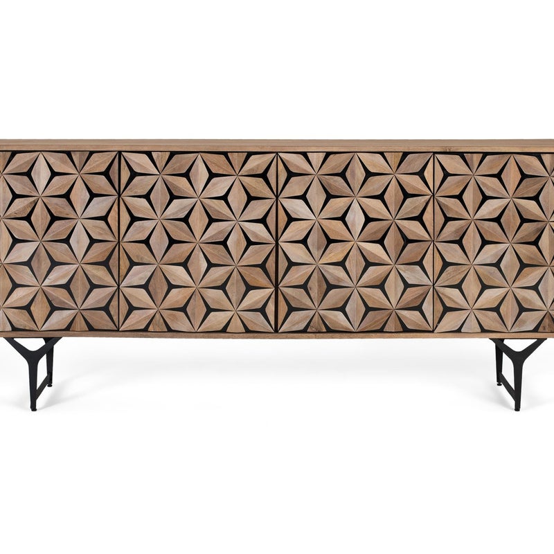 Komoda z drewna mango, styl nowoczesny, geometryczny - 74x177x40 GYC