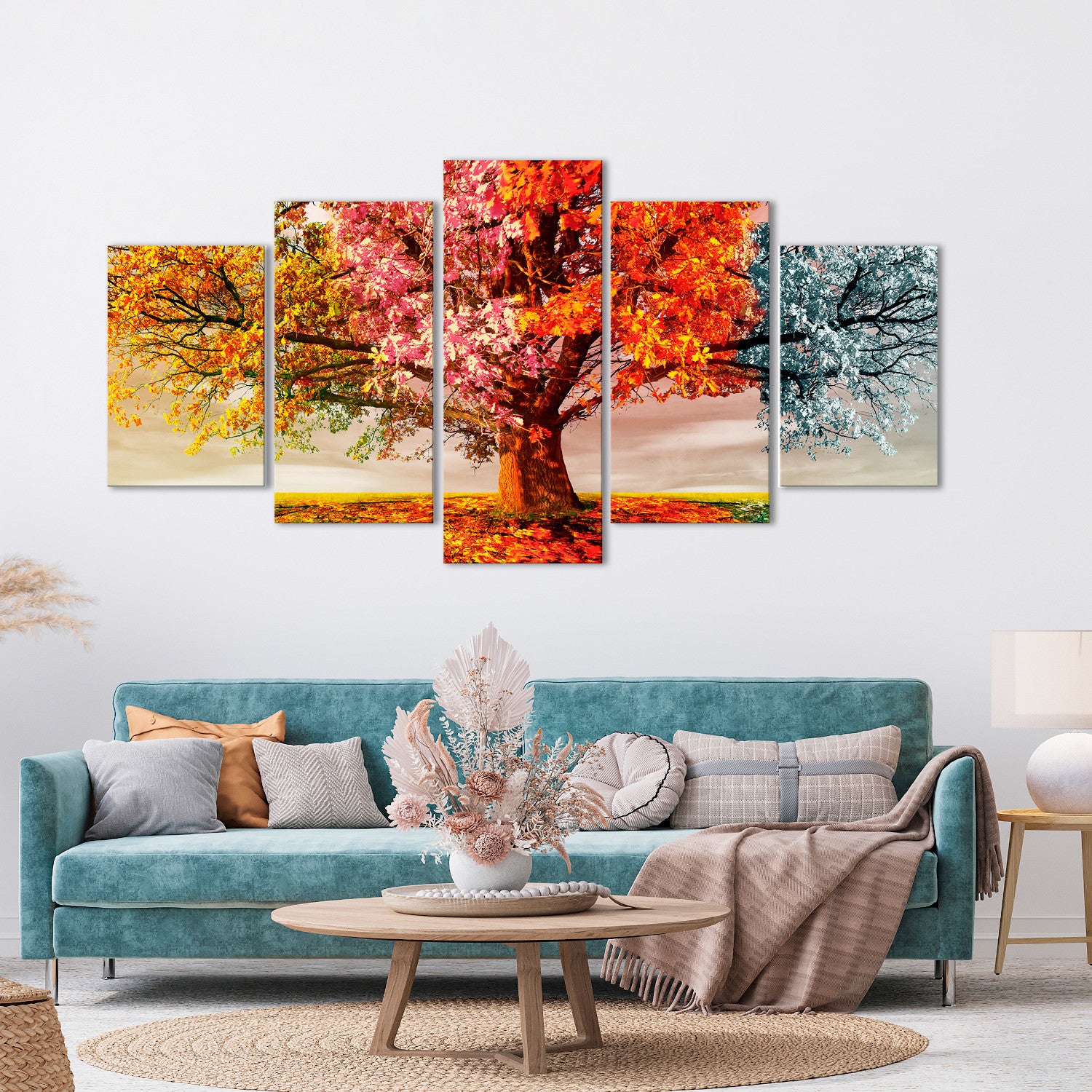 DekoArte - Impression Sur Toile Moderne | Décoration Pour Le Salon Ou Chambre | Paysage Arbre Quatre Saisons | 200x100cm - 3