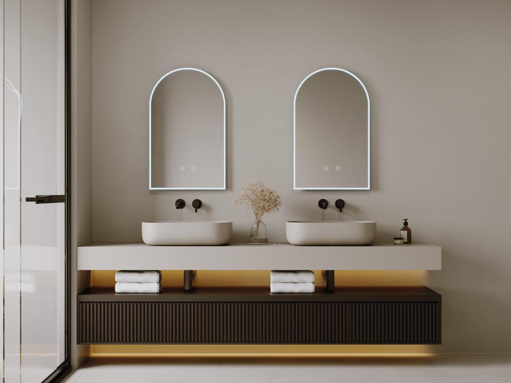 Lot de 2 miroirs de salle de bain en arche anti buée avec leds - L50 x