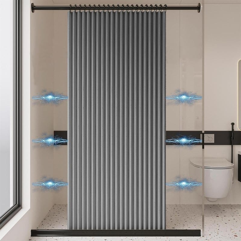 Magnetyczna składana zasłona prysznicowa, wodoodporna, odporna na pleśń, magnetyczna, gruba, lniana, bez podszewki, szara, 180 x 200 cm