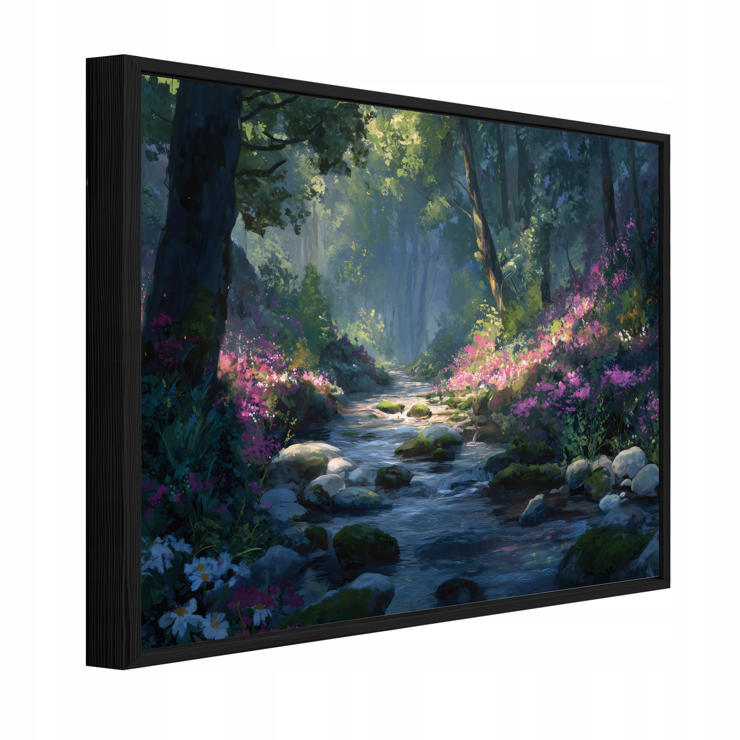 Tablou Canvas padure verde rau Tablou decorativ Rama Neagra Living Bucatarie Tablouri de perete 60x40 cm