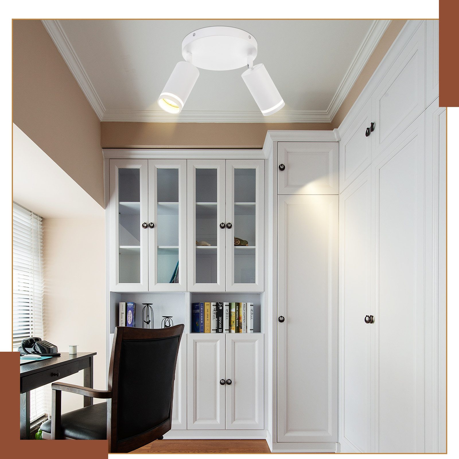 NETTLIFE Plafonnier LED 2 flamme - Blanc Plafonnier GU10 Spot pivotant Applique murale en bois Spot mural pour salon chambre Sans ampoule - 8