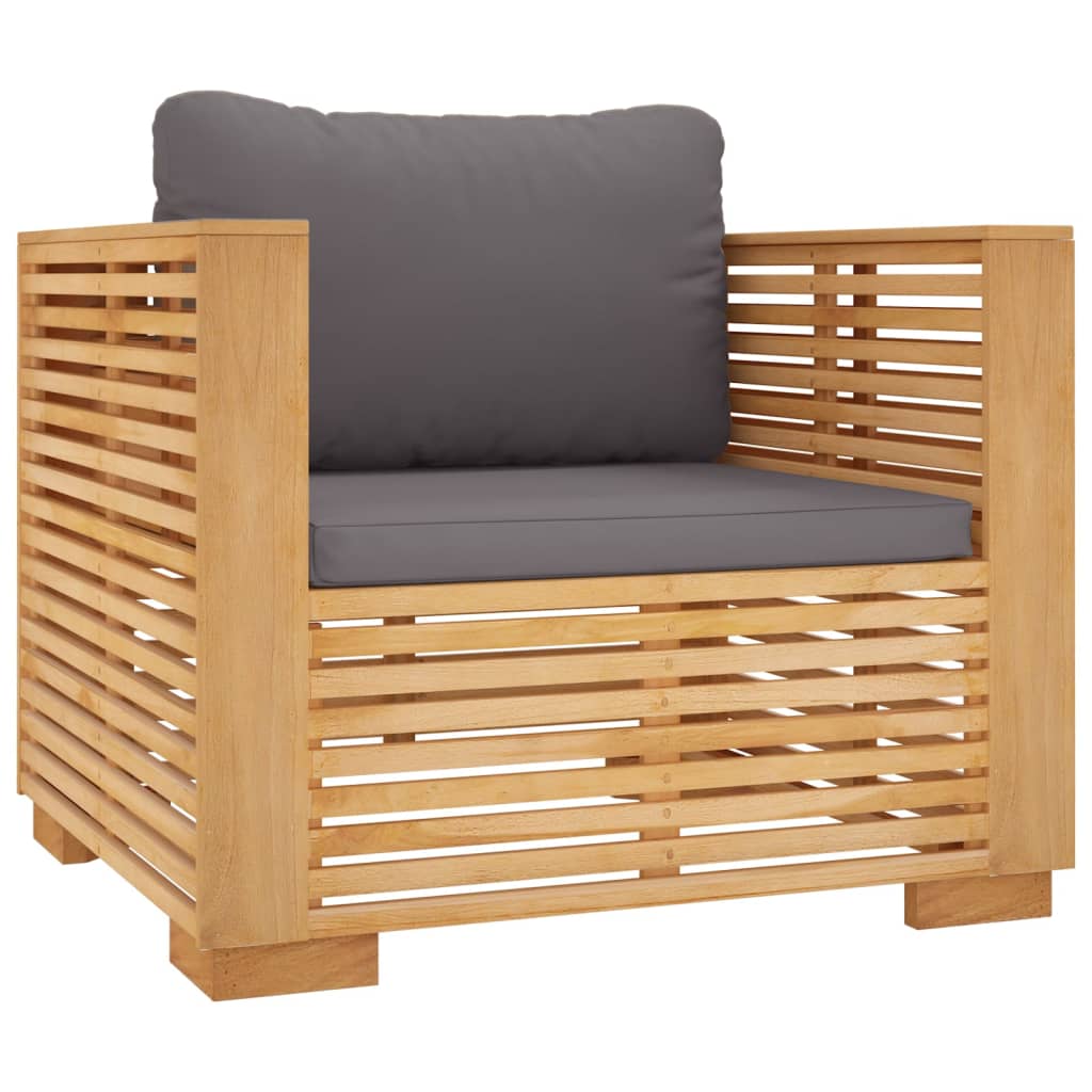 Fauteuil de jardin avec coussin, Chaises de jardin，Fauteuil Relaxs gris foncé Bois de teck massif349419 - 2