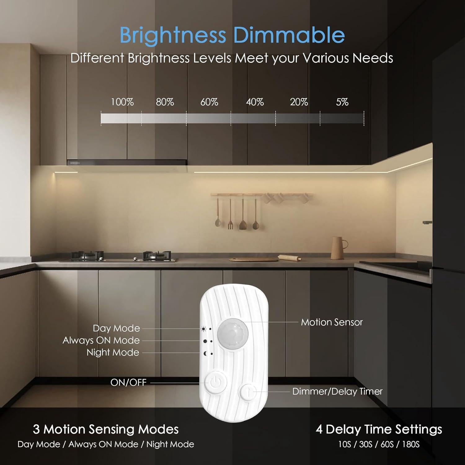 Tira de Led de 2M Blanco Cálido con Atenuación PVC Recortable, Banda LED para Escaleras, Cuarto de Ducha, Cocina, USB - 5