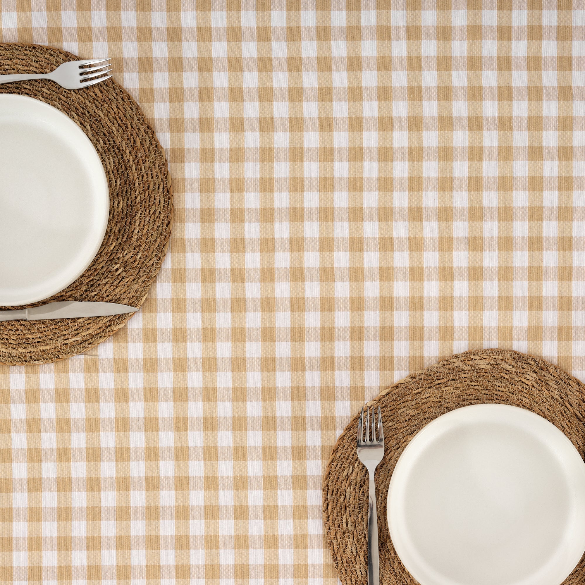 Mantel Vichy impermeable antimanchas Beige tacto tela - 250x140 cm - 5