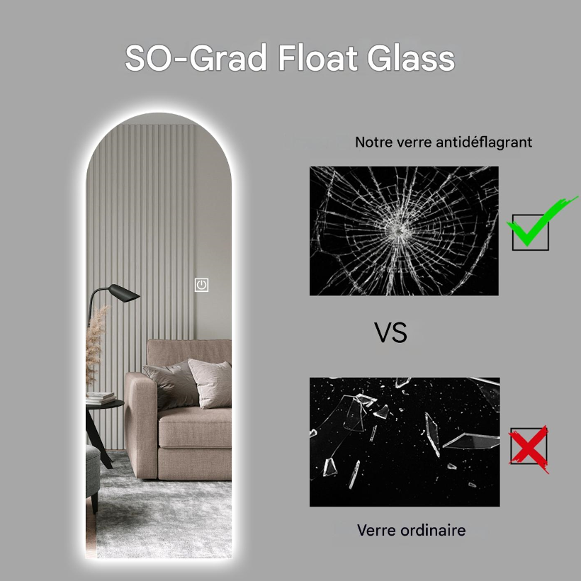 Miroir LED arqué pleine longueur, intensité variable, haute résolution, antidéflagrant, les studios et plus encore - 9