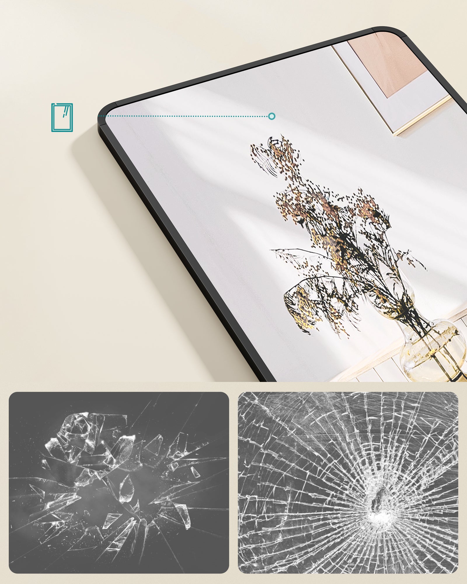 Specchio a Figura Intera 150 x 40 cm, da Terra Rettangolare con Supporto, Cornice in Alluminio, Vetro Temperato, Nero - 5