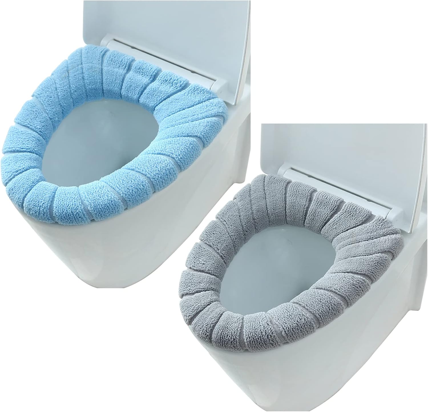 Zestaw 2 pluszowych pokrowców na deskę sedesową z gumką - Zmywalne - Na każdą porę roku