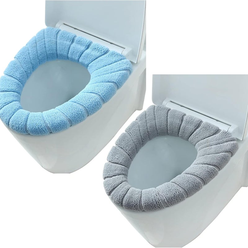 Zestaw 2 pluszowych pokrowców na deskę sedesową z gumką - Zmywalne - Na każdą porę roku