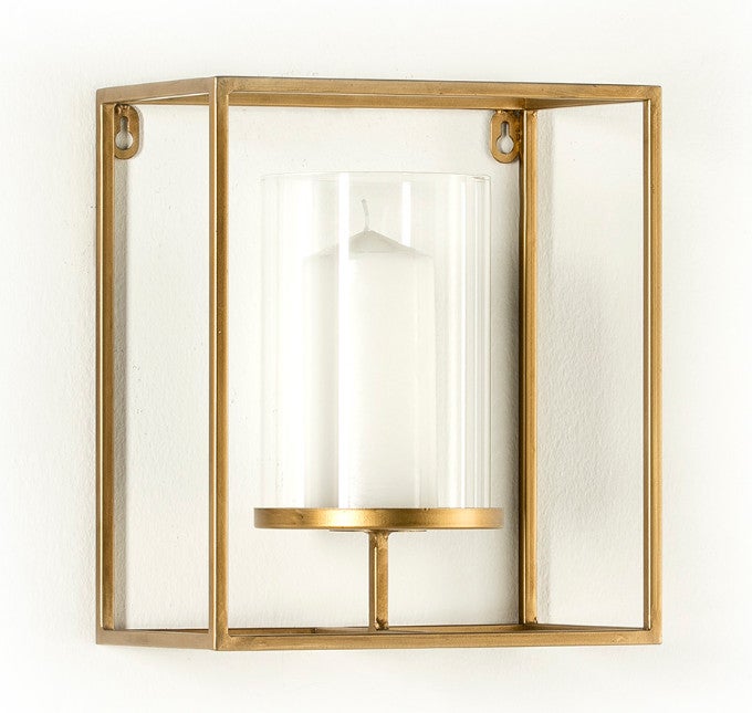 Farol de pared diari de cristal y metal dorado