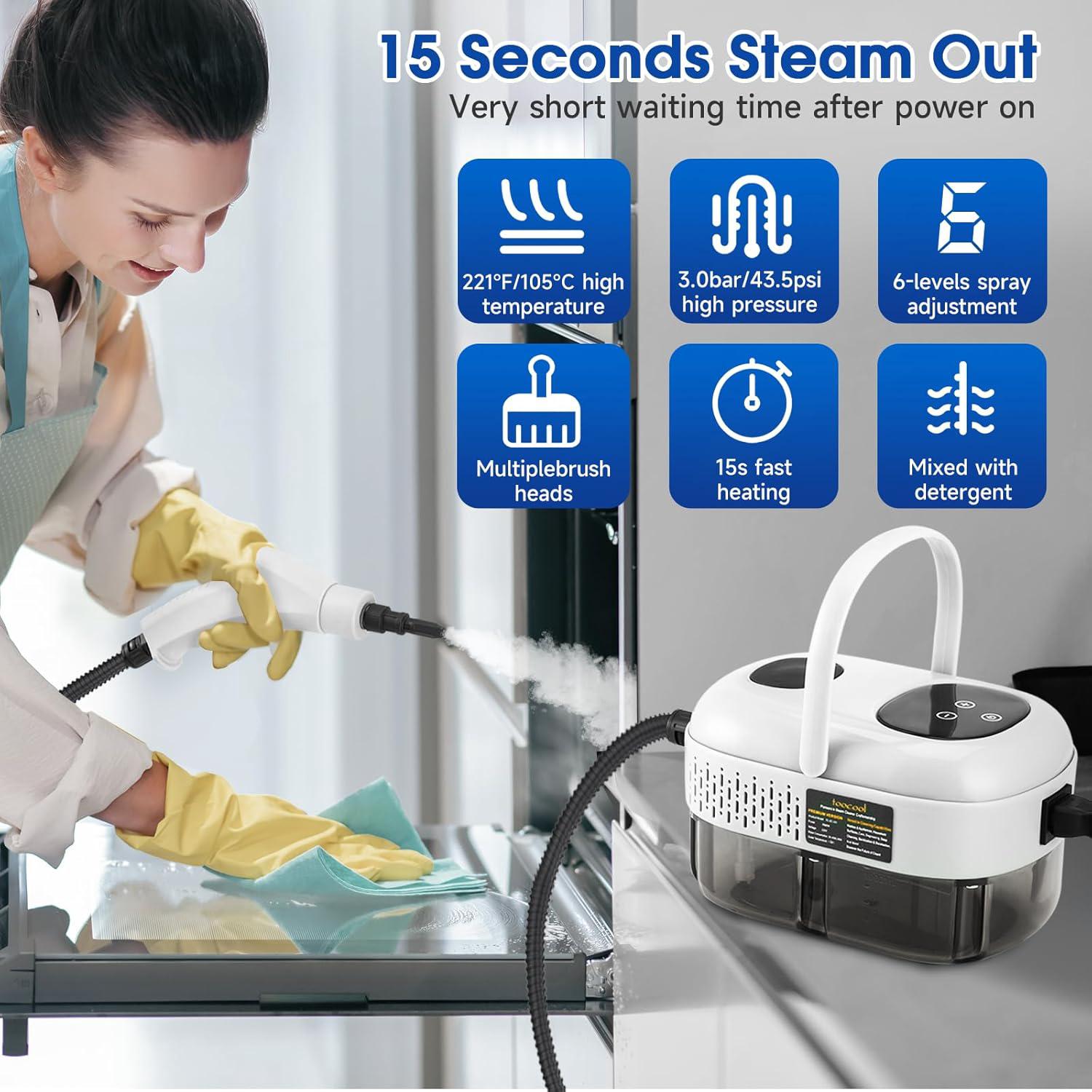 Nettoyeur vapeur portable haute pression 2500W 1100ML, avec 3 têtes de brosse, manuel multifonctionnel, adapté aux cuisines. - 2