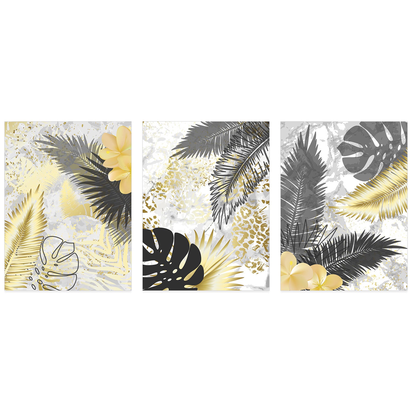 Lot de 3 Affiches / Posters Triptyque - Feuilles de palmiers 3617689996042 - Bordure Noire et Blanche - 3 Affiches - 21x29,7 cm (Cadres non fournis) - 2