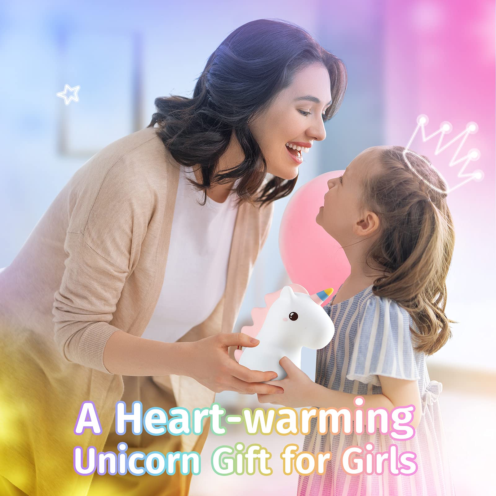 Veilleuse licorne pour enfants, 7 couleurs, veilleuse mignonne pour enfants, veilleuse rechargeable en Silicone pour chambre à coucher - 5