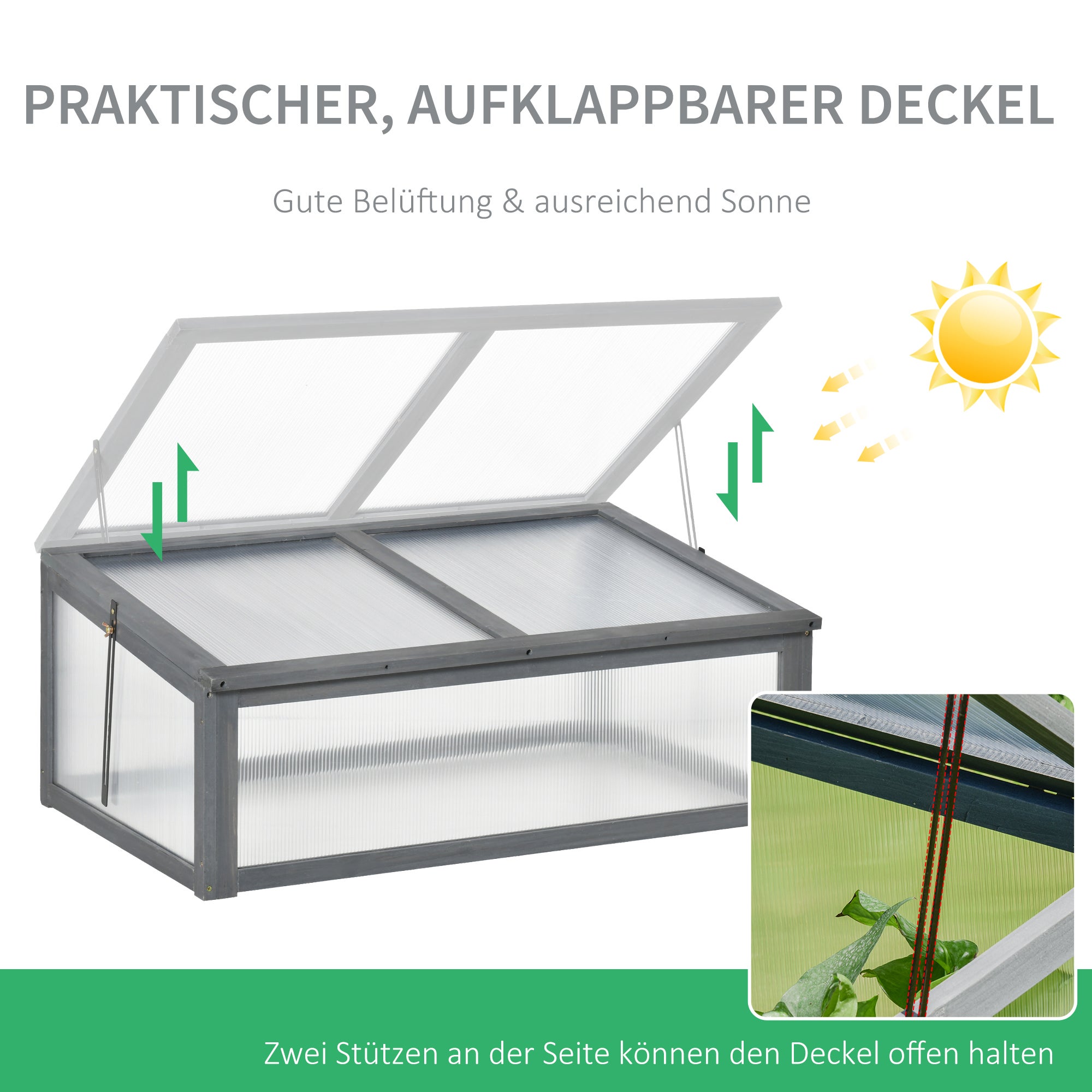 Châssis froid bois mini serre 100x65x40 cm bâche protection UV bac surélevé gris jardin extérieur - 5