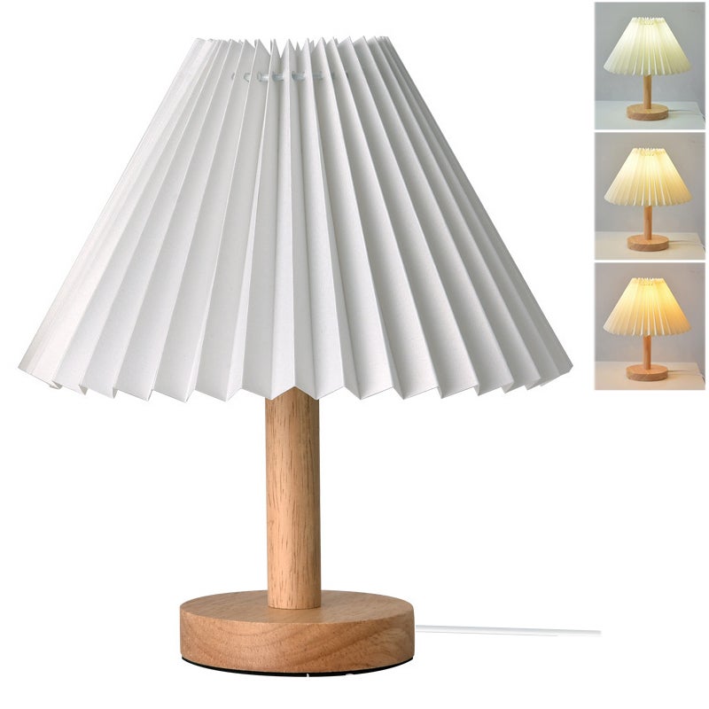 Plisowana lampa stołowa, lampka nocna w stylu vintage, lampa biurkowa, dekoracyjna lampa stołowa, lampka nocna LED, 3 temperatury barwowe (biała)