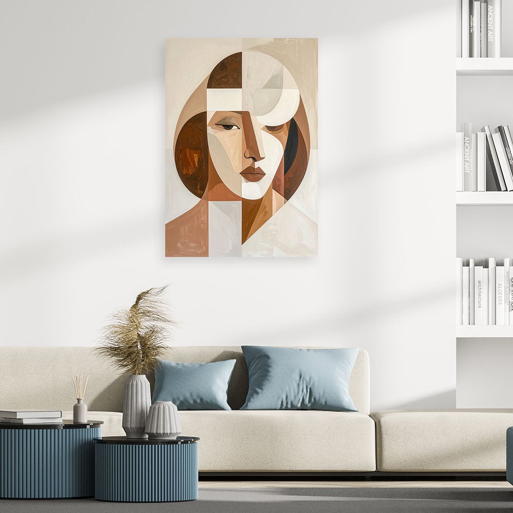 Obraz do salonu sypialni, Abstrakcyjna Sztuka Portret Kobiety w beżu i brązach 60x90 - 2