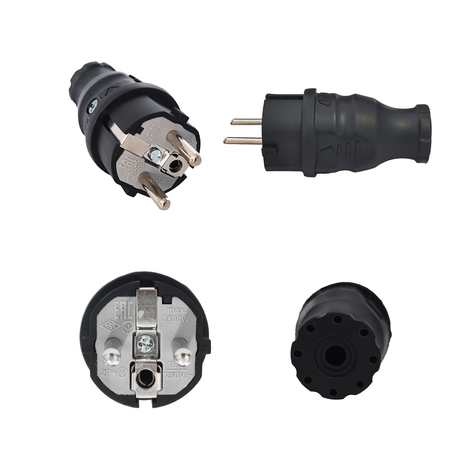 Fiche Male Caoutchouc Brochage Domestique Français 220v 16a 2p+t - étanche Ip44 - 4