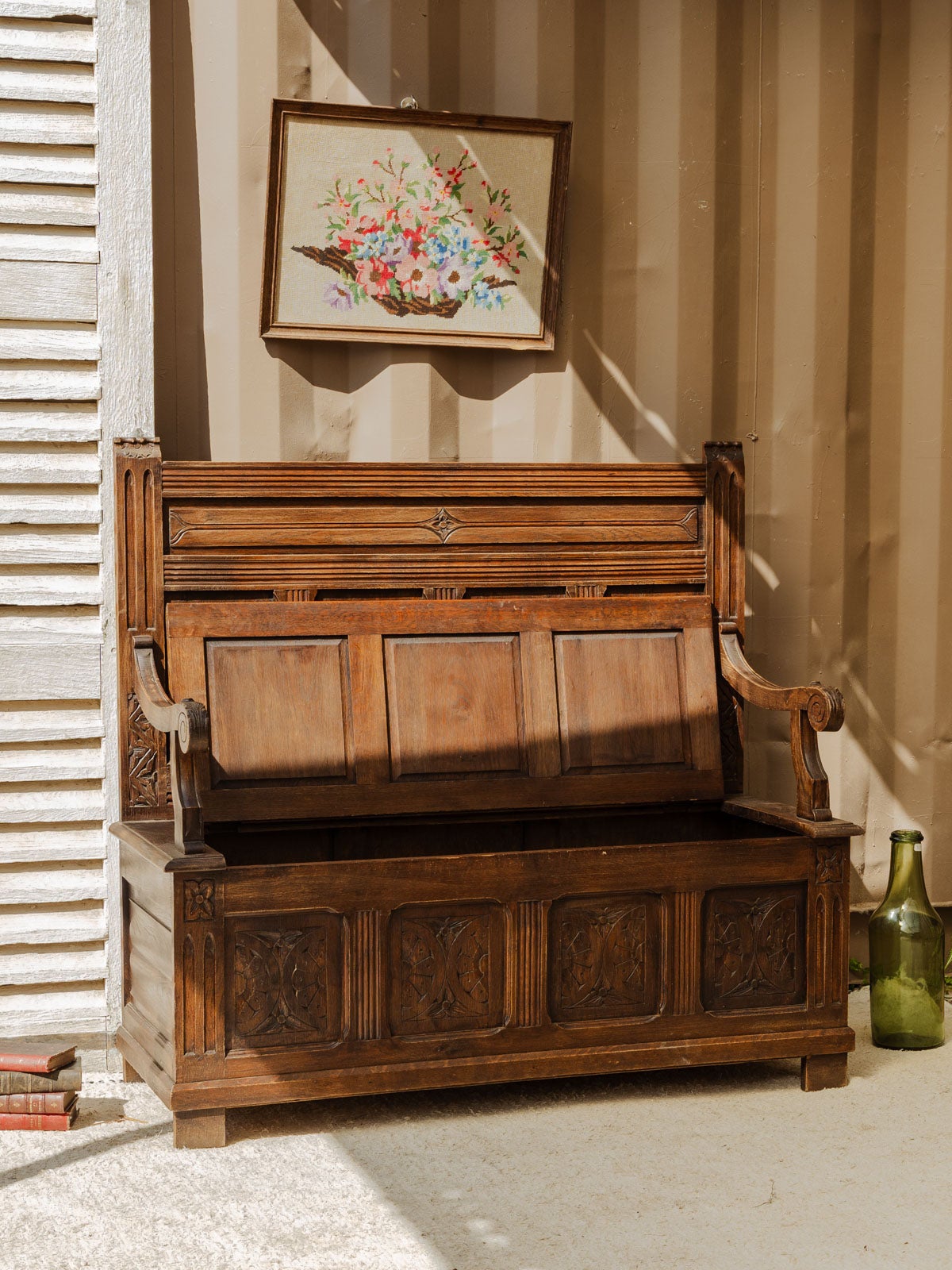 Banc coffre d'église en bois Antoine N°414 - 4