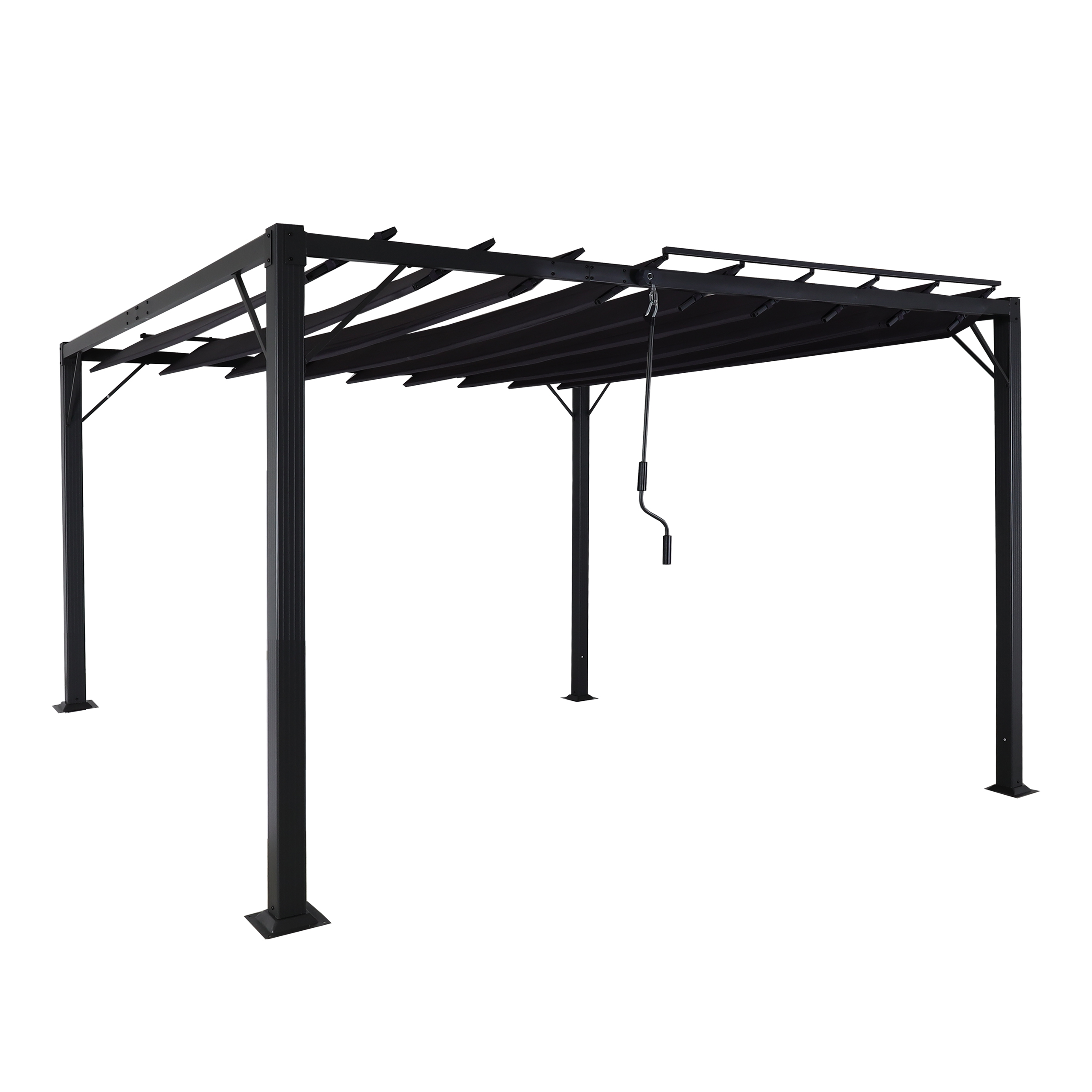 Pergola HWC-L40, zadaszenie tarasowe z listew ogrodowych, rama aluminiowa 8 cm, tkanina/tkanina, 3x3 m, antracytowy