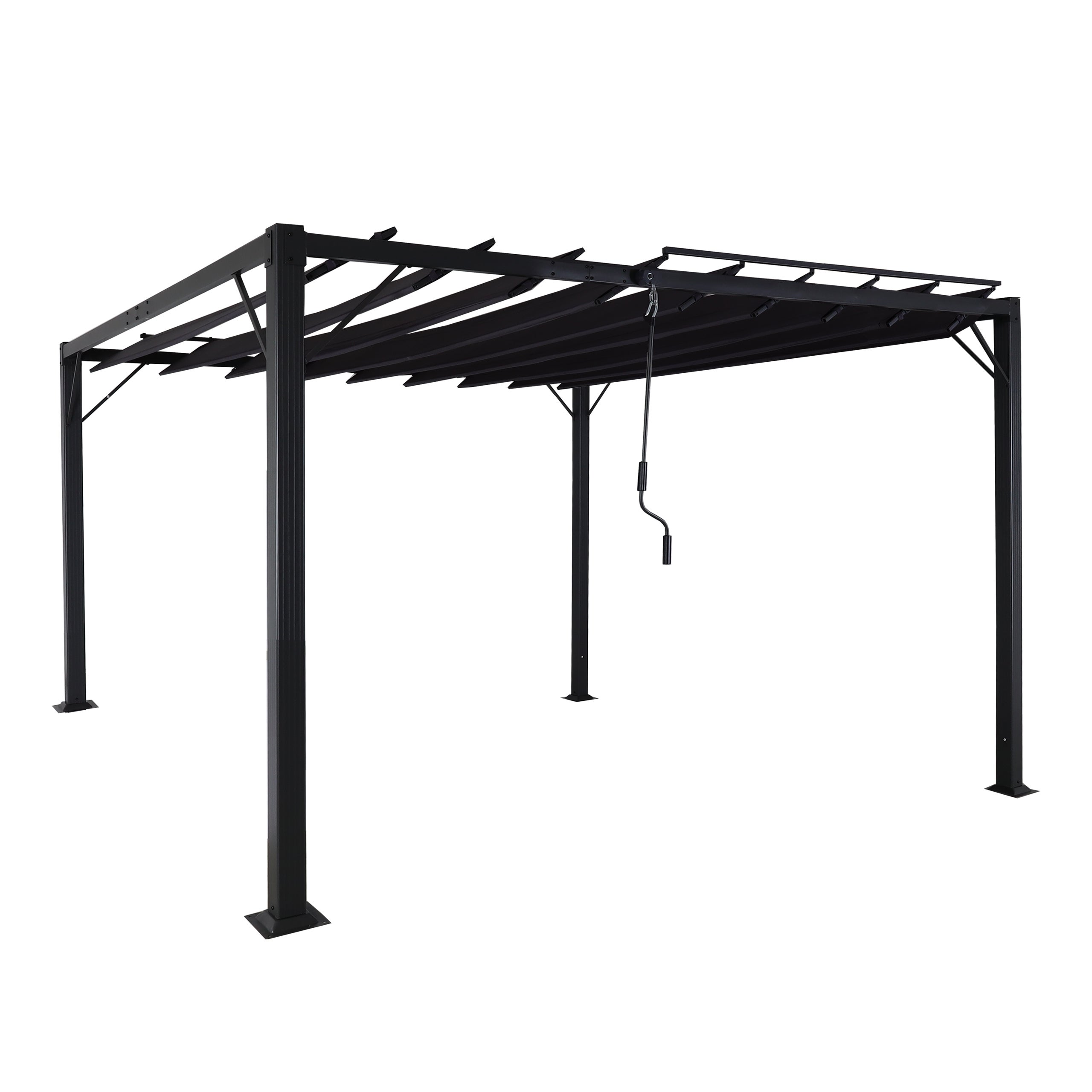 Pergola HWC-L40, zadaszenie tarasowe z listew ogrodowych, rama aluminiowa 8 cm, tkanina/tkanina, 3x3 m, antracytowy
