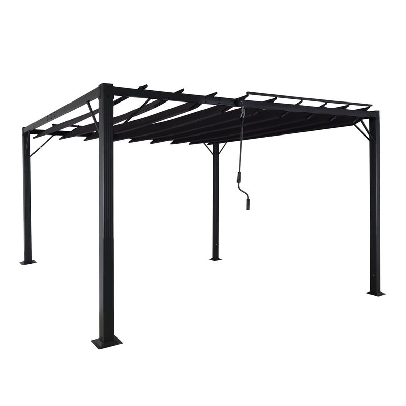 Pergola HWC-L40, zadaszenie tarasowe z listew ogrodowych, rama aluminiowa 8 cm, tkanina/tkanina, 3x3 m, antracytowy