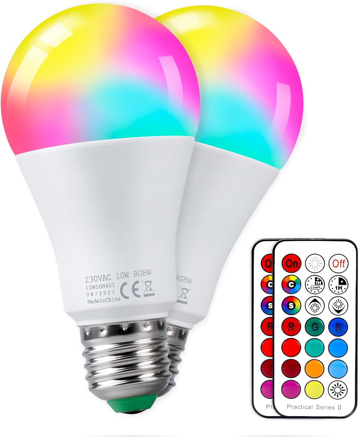 Żarówki LED 10W E27 Kolor Zmieniający się Ściemnialne RGBW Lampy z Pilotem Funkcja Pamięci i Timer Żarówki Inteligentne Edisona Zestaw 2