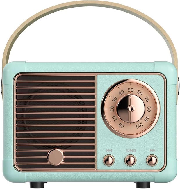 Miniaturowy głośnik Bluetooth w stylu retro (niebieski), przenośny bezprzewodowy głośnik Bluetooth, idealny do sypialni, biura, na imprezy i na zewną