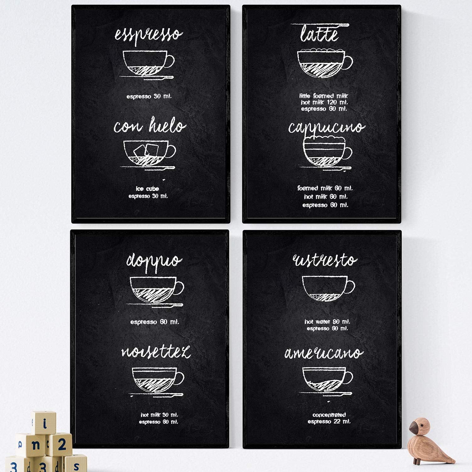 Set de láminas de cafe. posters de tipos de cafe. cafe detalle 1. sin marco - a4