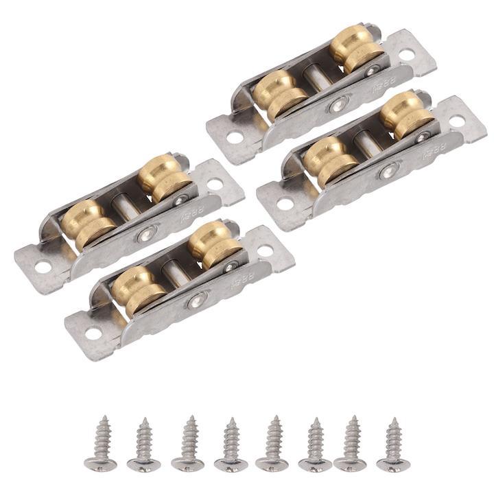 Conjunto de 4 roldanas de aço inoxidável para porta de correr com rolamentos. - 4