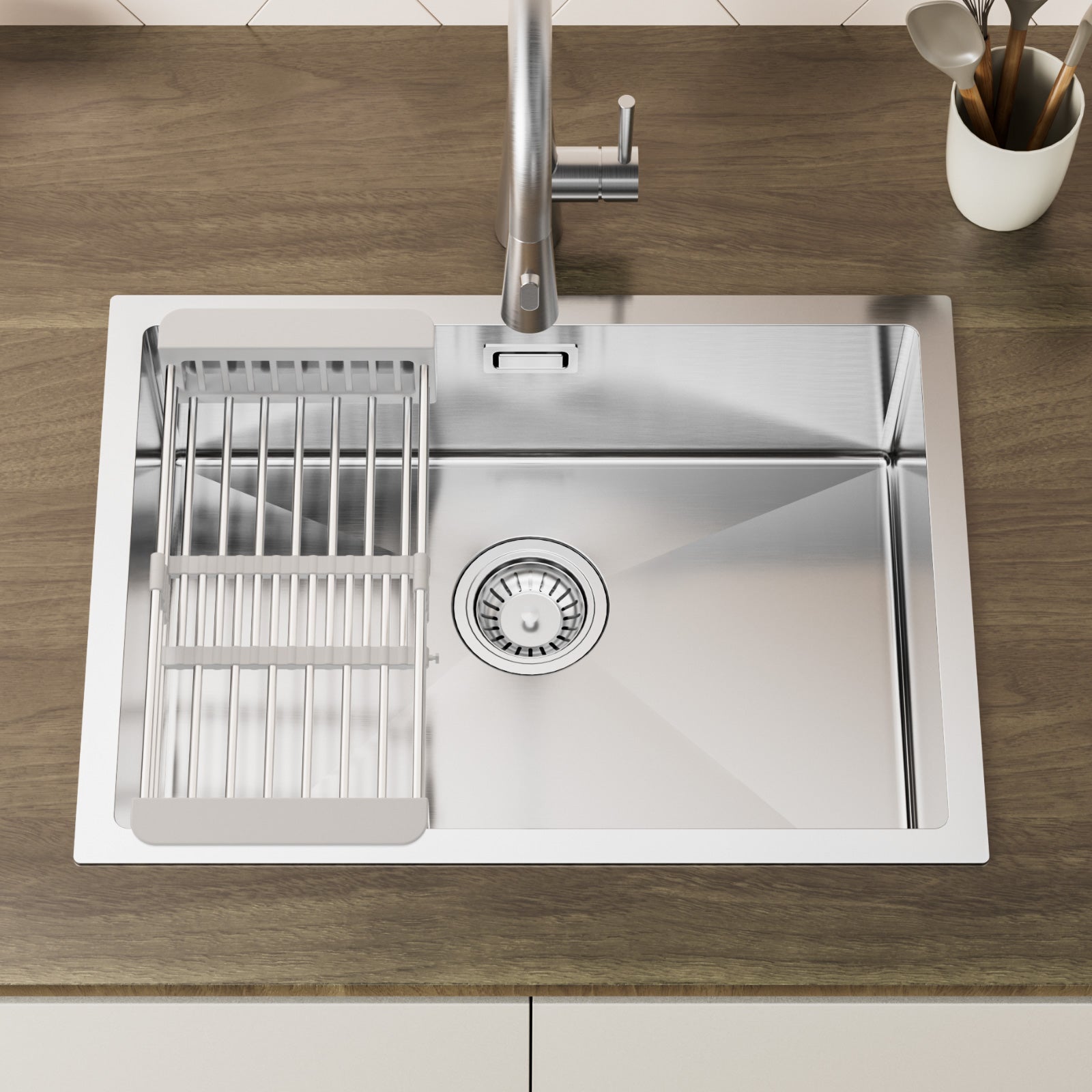 Cecipa MAX Évier 1 Bac 60×44×18CM Évier Cuisine Acier Inoxydable 304 Brossé avec Panier de Drainage(3 méthodes d'installation) - 3